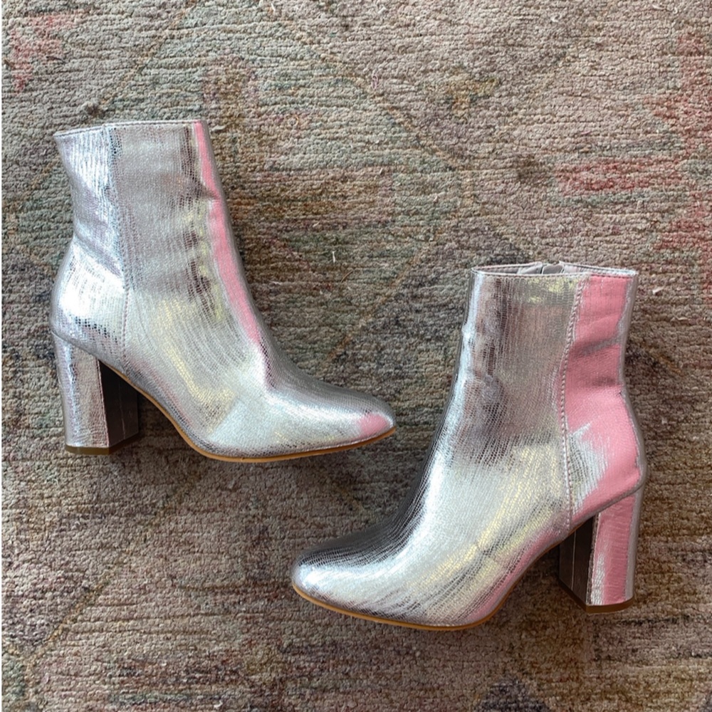 Silver Metallic Ankle Boots - Women